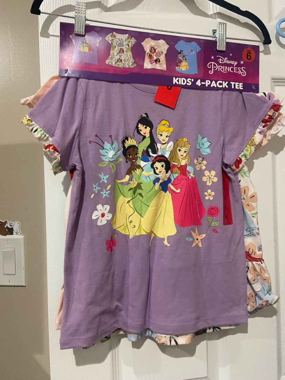 Disney Princess Lavender Girls T-Shirt with Colorful Princess Print